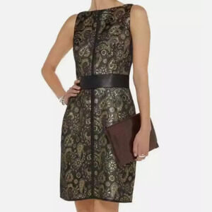 Raoul Black and Gold Metallic Dress with Leather Detailing - Size 4